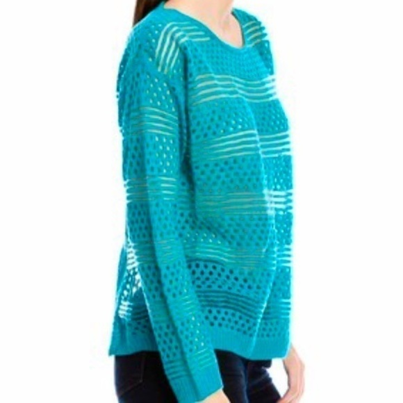 New!! Callie Lives Stasia Turquoise Mesh Sheer Knit Top - Picture 7 of 7